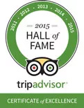 TripAdvisor Certificate of Excellence 2015 & Hall of Fame Award